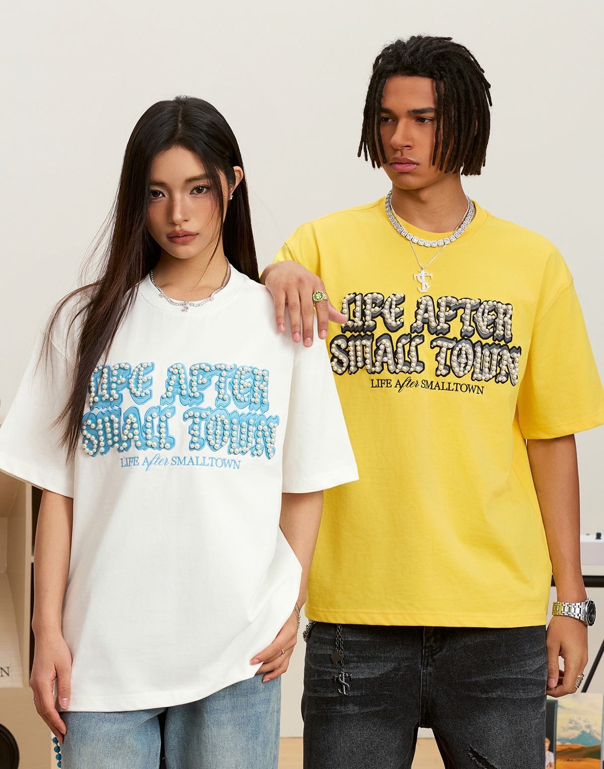 STK SmallTownKid 貼布皮繡 全珍珠字體 短袖 T恤