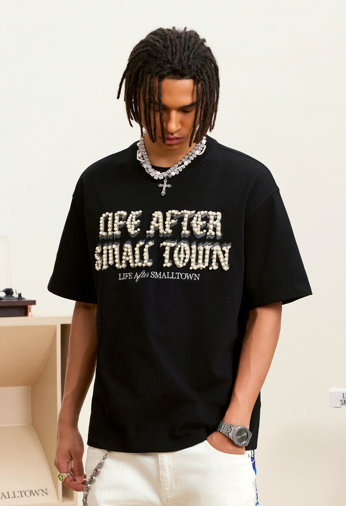 STK SmallTownKid 貼布皮繡 全珍珠字體 短袖 T恤