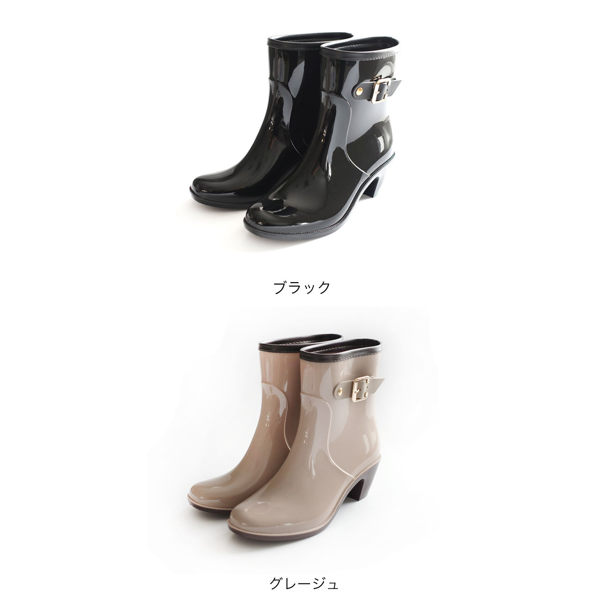 漆皮時尚 側邊釦高跟雨靴【DY002】