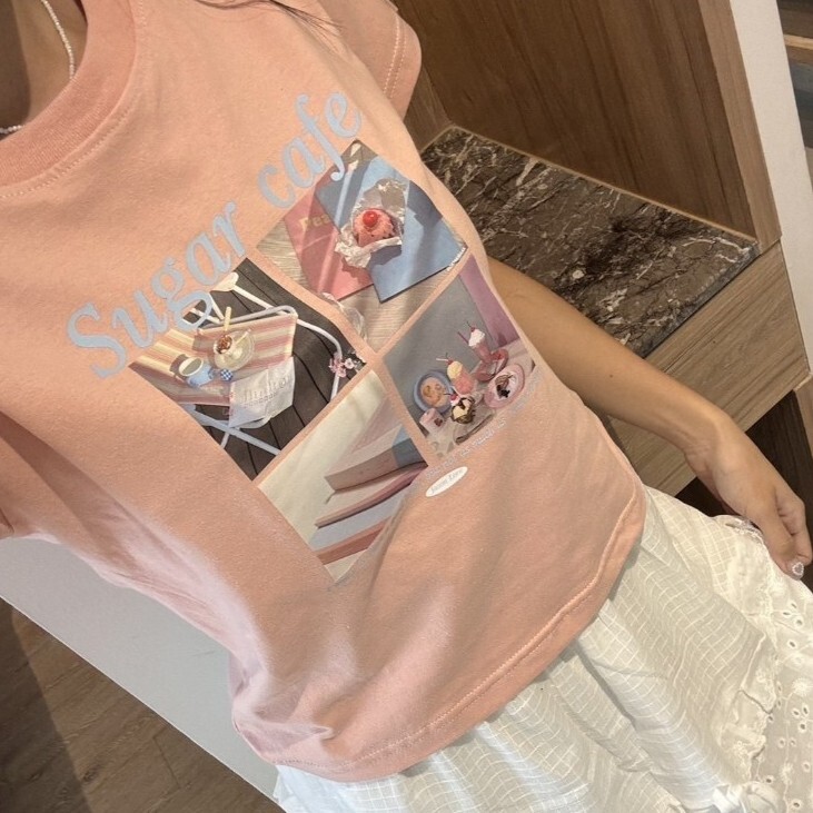 #現貨 泰國連線 甜點咖啡 短版上衣 粉色