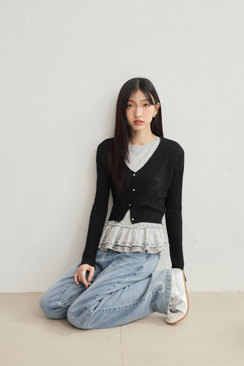 荷葉裙襬素色短袖上衣