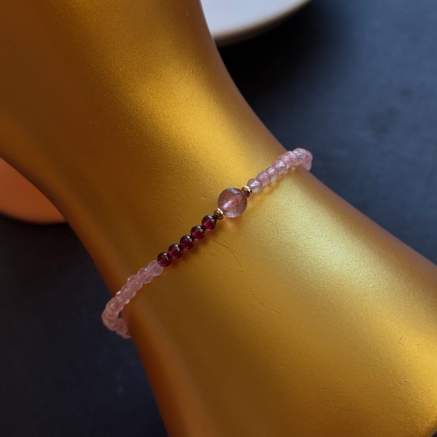 [原石] 粉晶+草莓晶 水晶手鏈