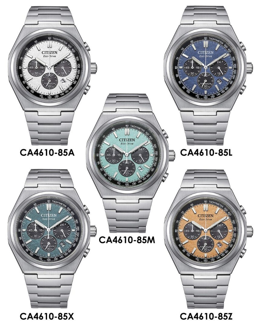 Citizen 星辰 Zenshin 超級鈦金光動能男式計時手錶 CA4610-85A 白色錶盤、CA4610-85L 藍色錶盤、CA4610-85M 淺綠色錶盤、CA4610-85X 綠色錶盤、CA4610-85Z 鮭魚色錶盤