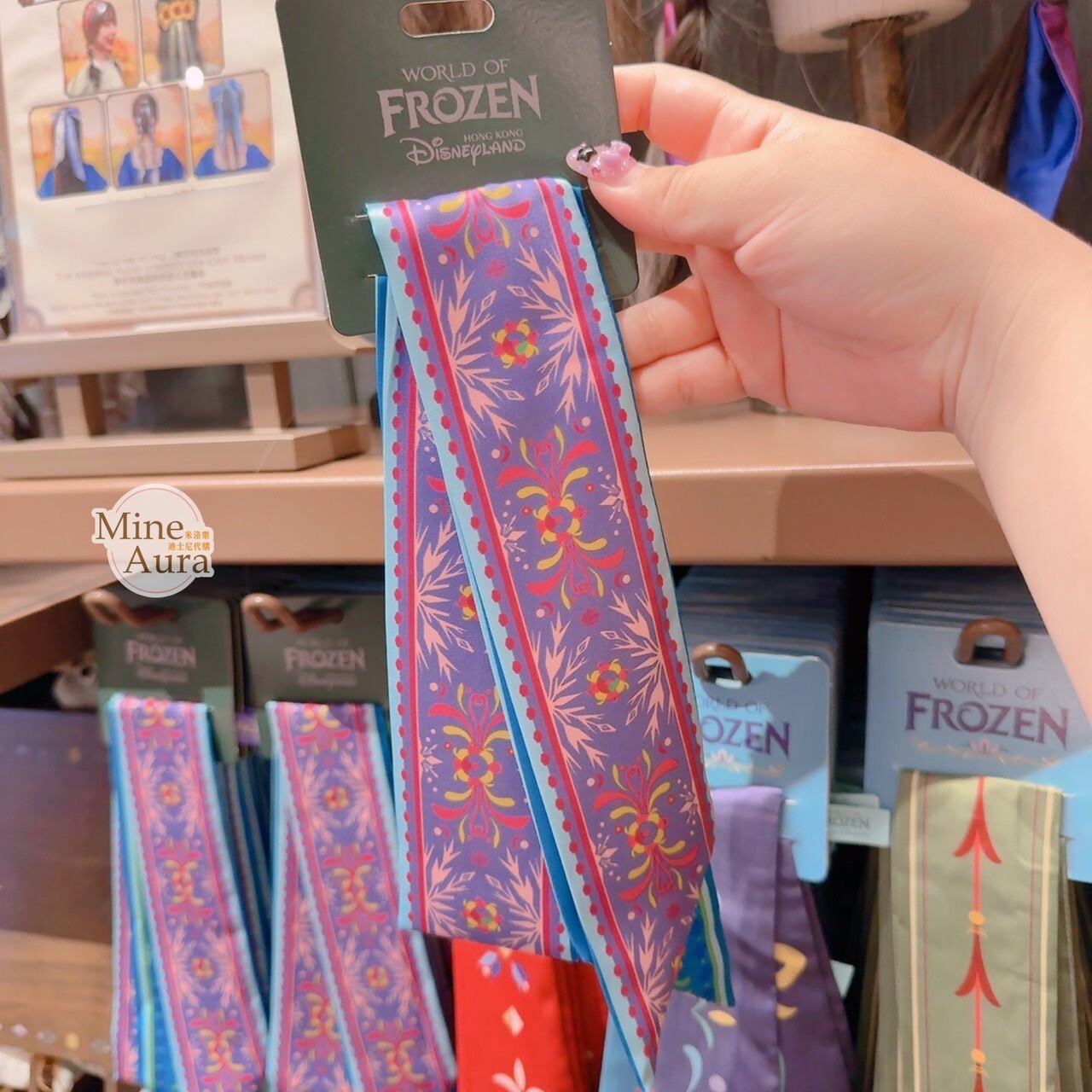 World of Frozen 限定 藍邊圖騰 緞帶 髮帶 綁帶 髮飾 冰雪奇緣 Frozen -香港迪士尼樂園