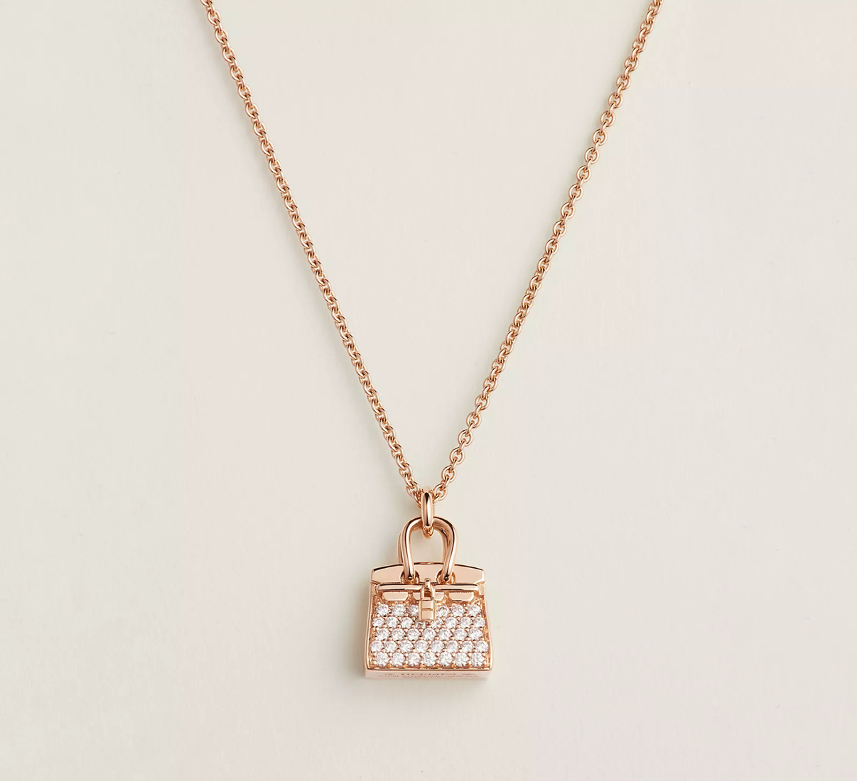 Hermes 18K Rose Gold BIRKIN necklace with diamond 頸鏈18k玫瑰金 BIRKIN 滿鑽頸鏈