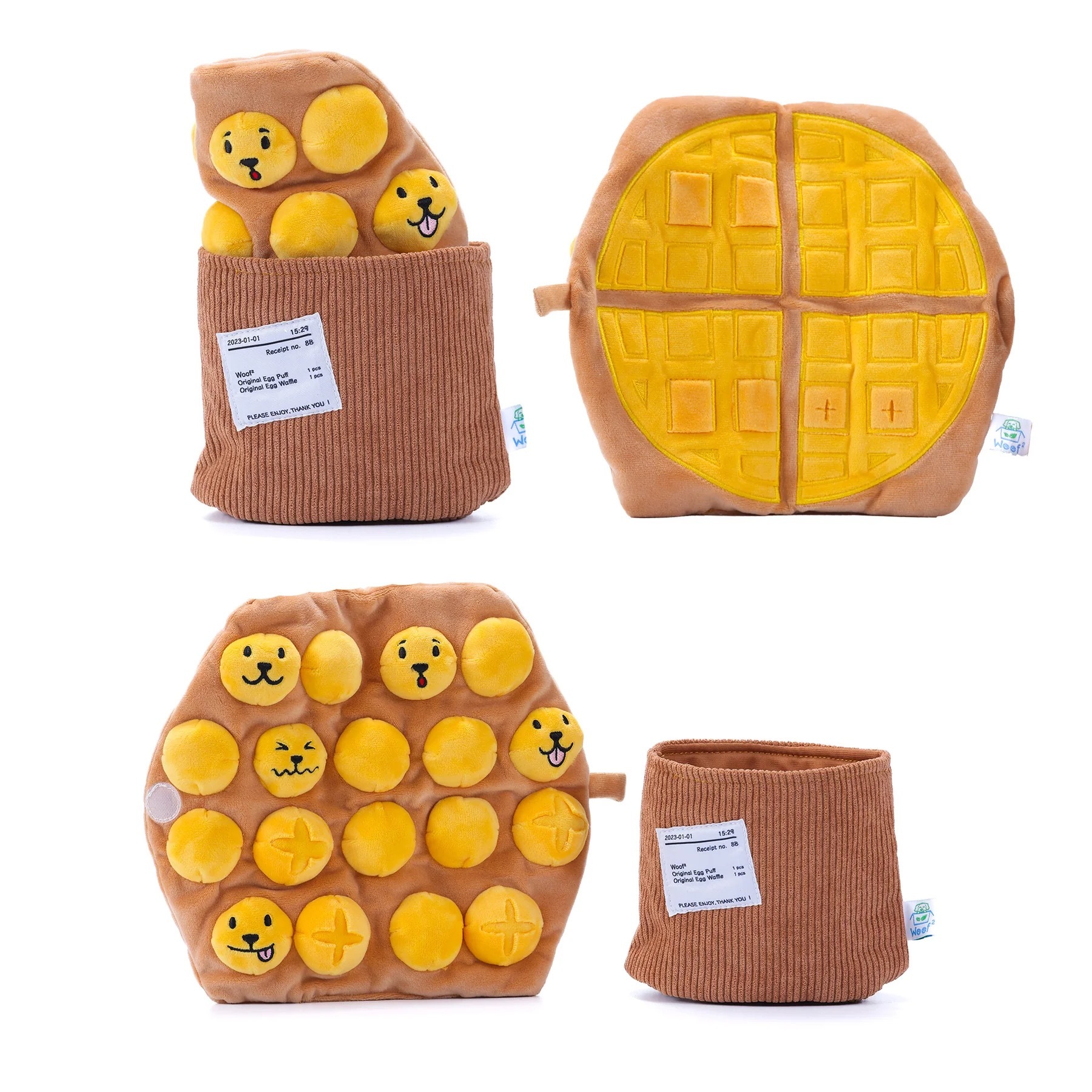 Woof² - 雞蛋仔/格仔餅二合一藏食寵物毛絨玩具