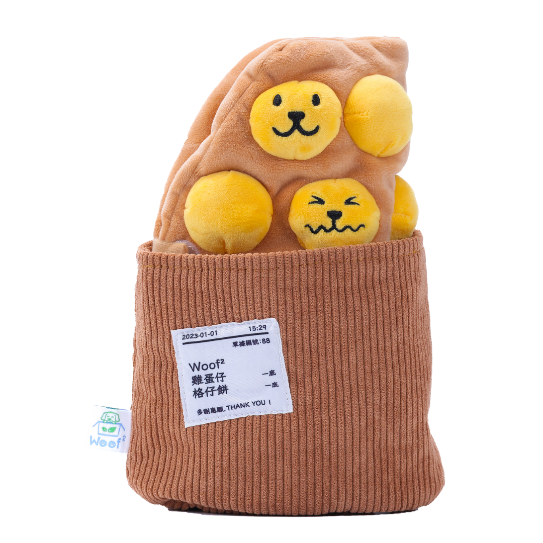 Woof² - 雞蛋仔/格仔餅二合一藏食寵物毛絨玩具