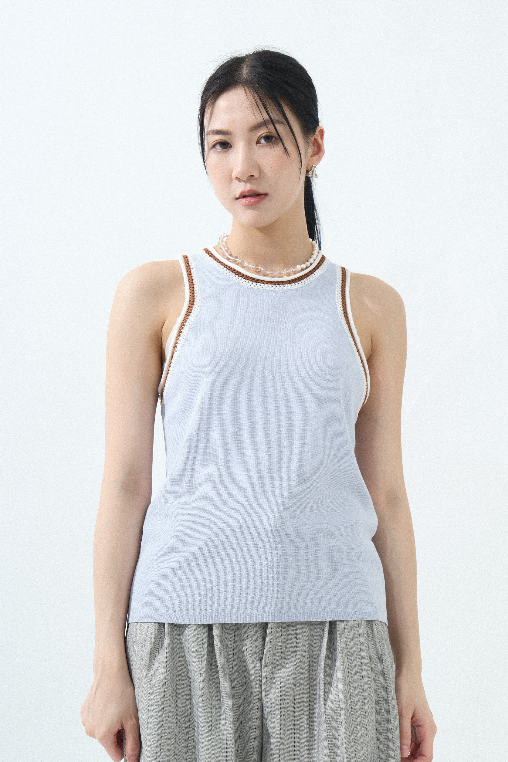 撞色邊入膊針織背心 (現貨款式）