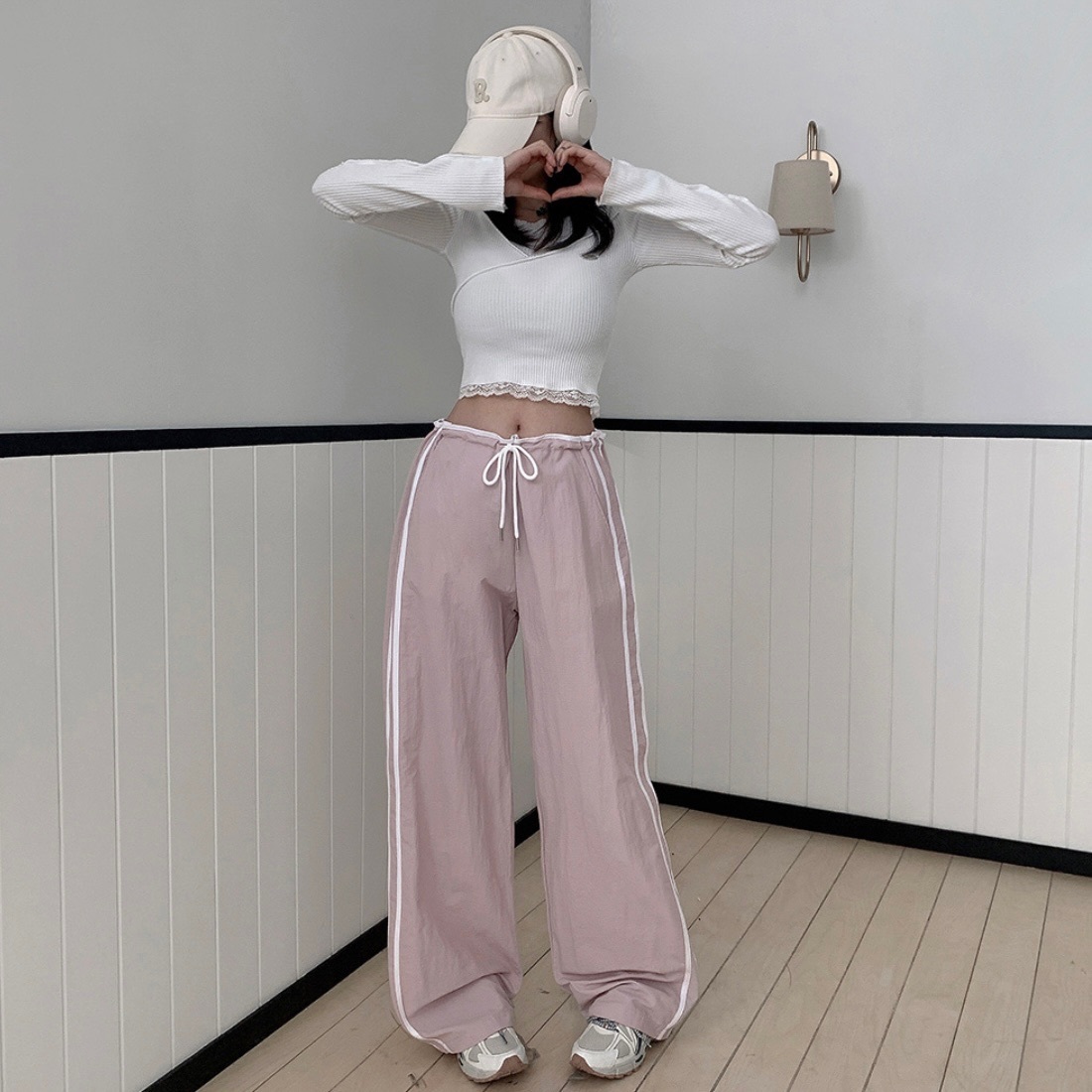 【優惠預訂】韓國低腰雙線尼龍褲（4色）