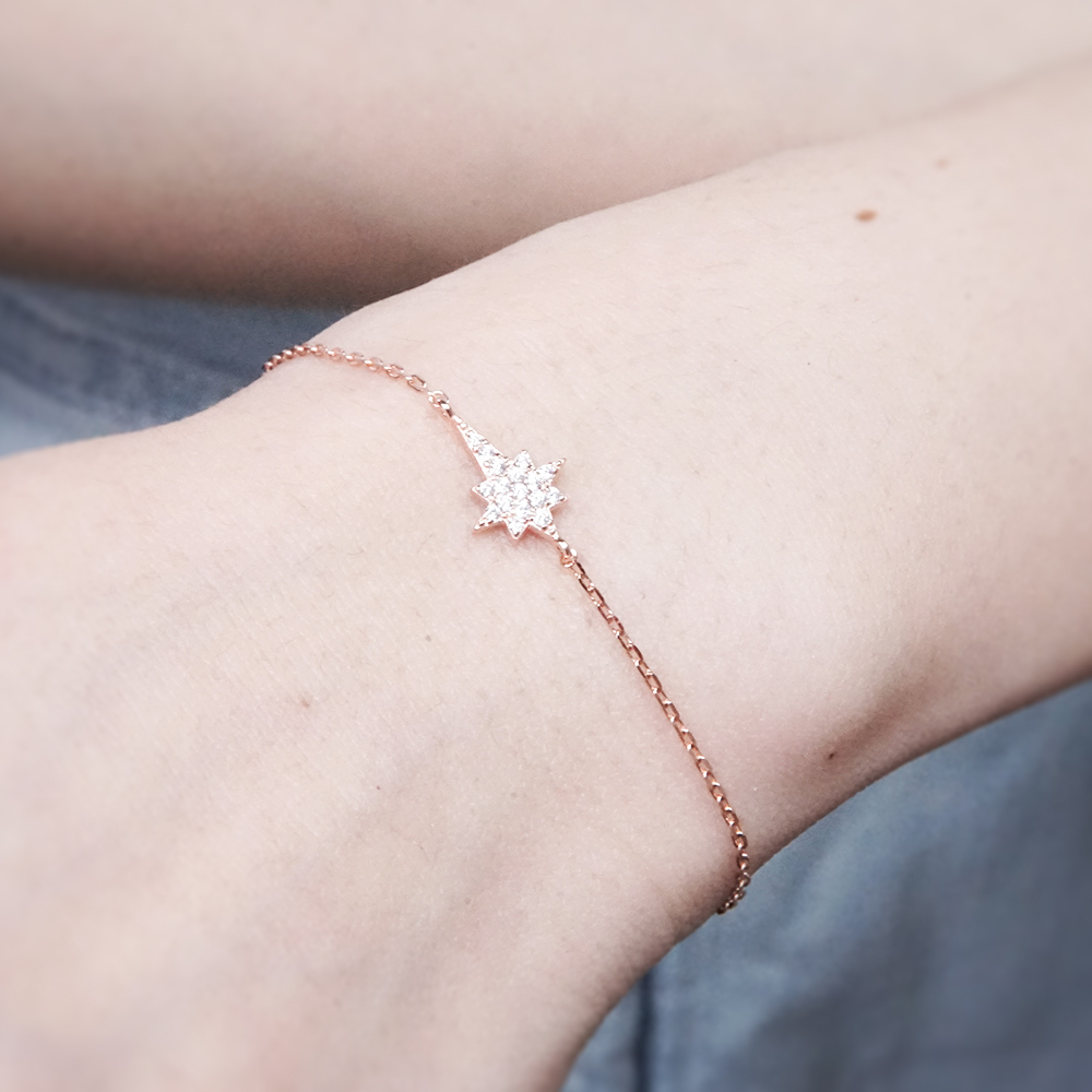 群星的指引 純銀手鍊 Taffy系列 925純銀 美鑽款 玫瑰金色 女生手鍊