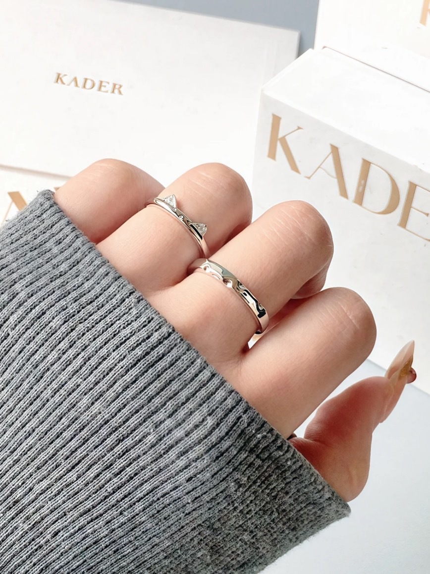KADER 貓咪日記情侶閃鑽對戒 925銀 戒指 男女同款情侶款 開口可調節