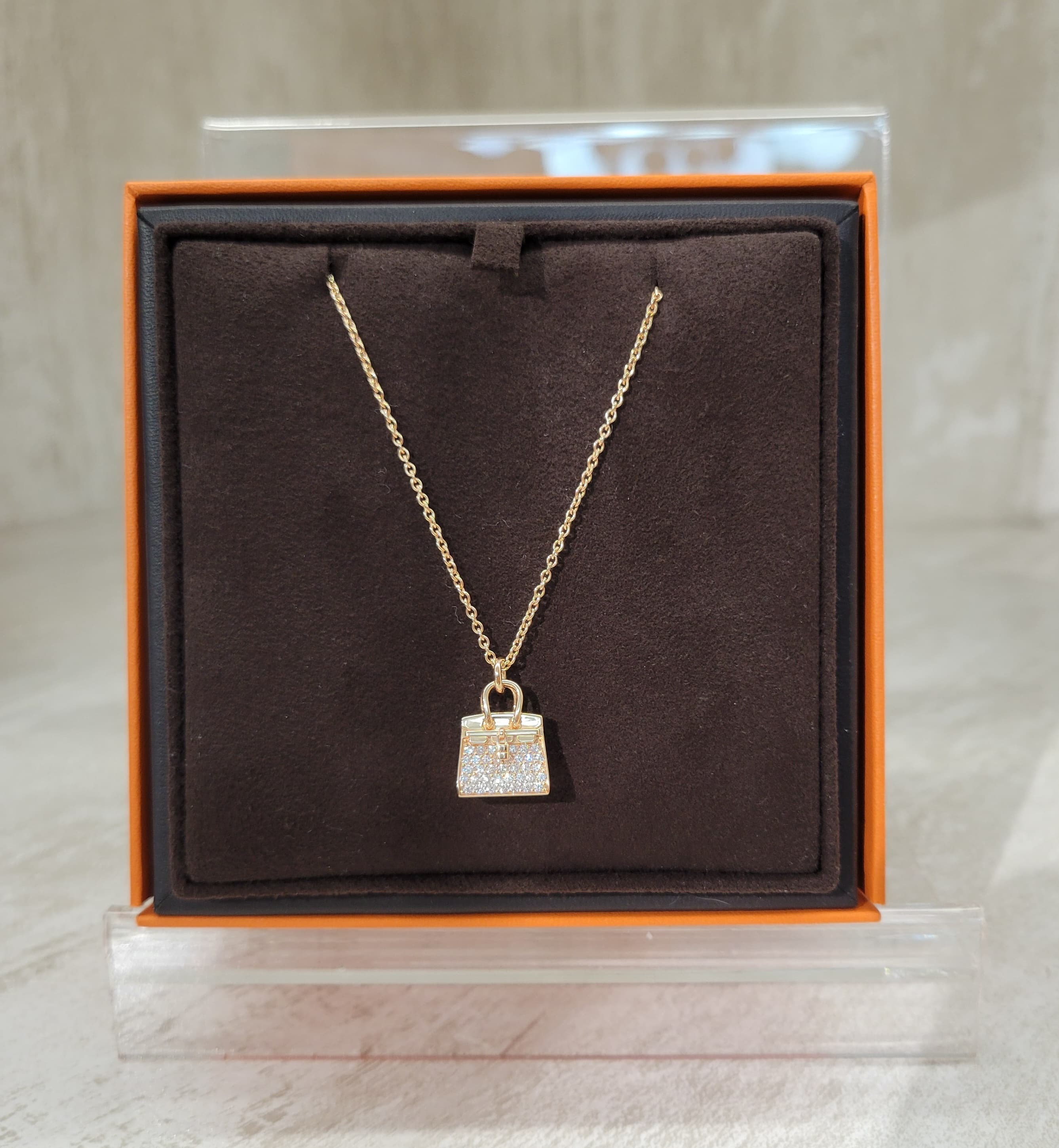 Hermes 18K Rose Gold BIRKIN necklace with diamond 頸鏈18k玫瑰金 BIRKIN 滿鑽頸鏈