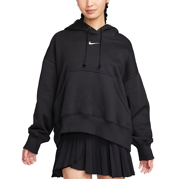 NIKE 帽T AS W NSW PHNX 黑色 小LOGO 寬版 刷毛 女 DQ5859-010