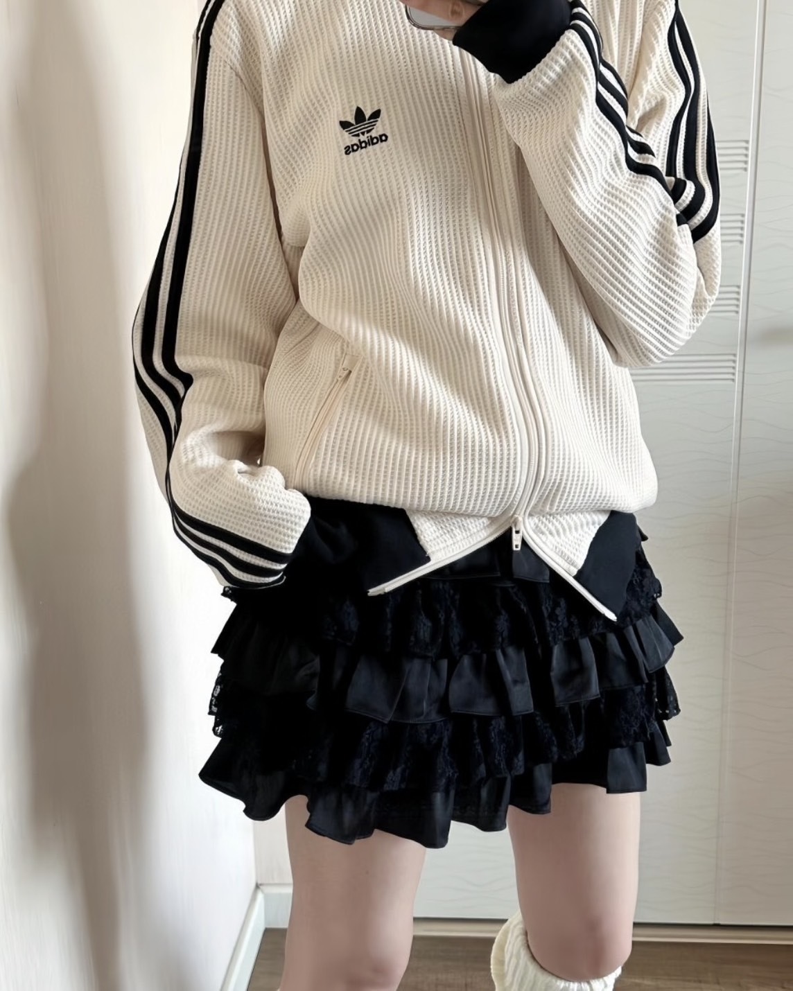 ADIDAS WAFFLE BBTT 立領華夫格針織外套