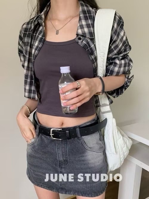 (GOAL) JUNE 906026 復古水洗牛仔短裙 （附皮帶  內有安全褲設計