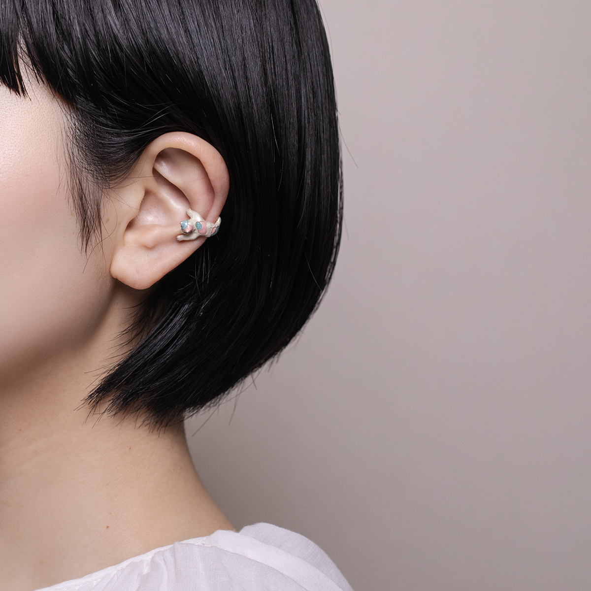 酣睡貓咪戒指&花斑小貓耳骨夾