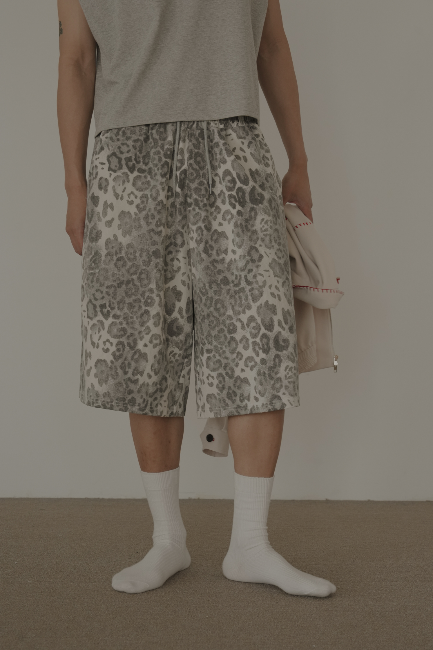 【Unisex】Washing Leopard Bermuda Pants #七分褲