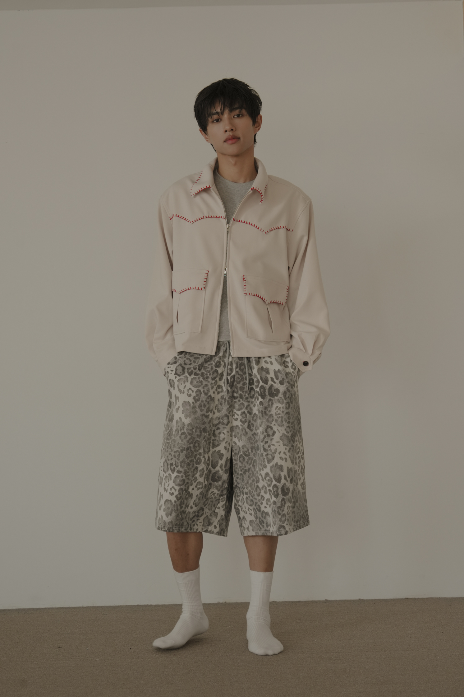 【Unisex】Washing Leopard Bermuda Pants #七分褲