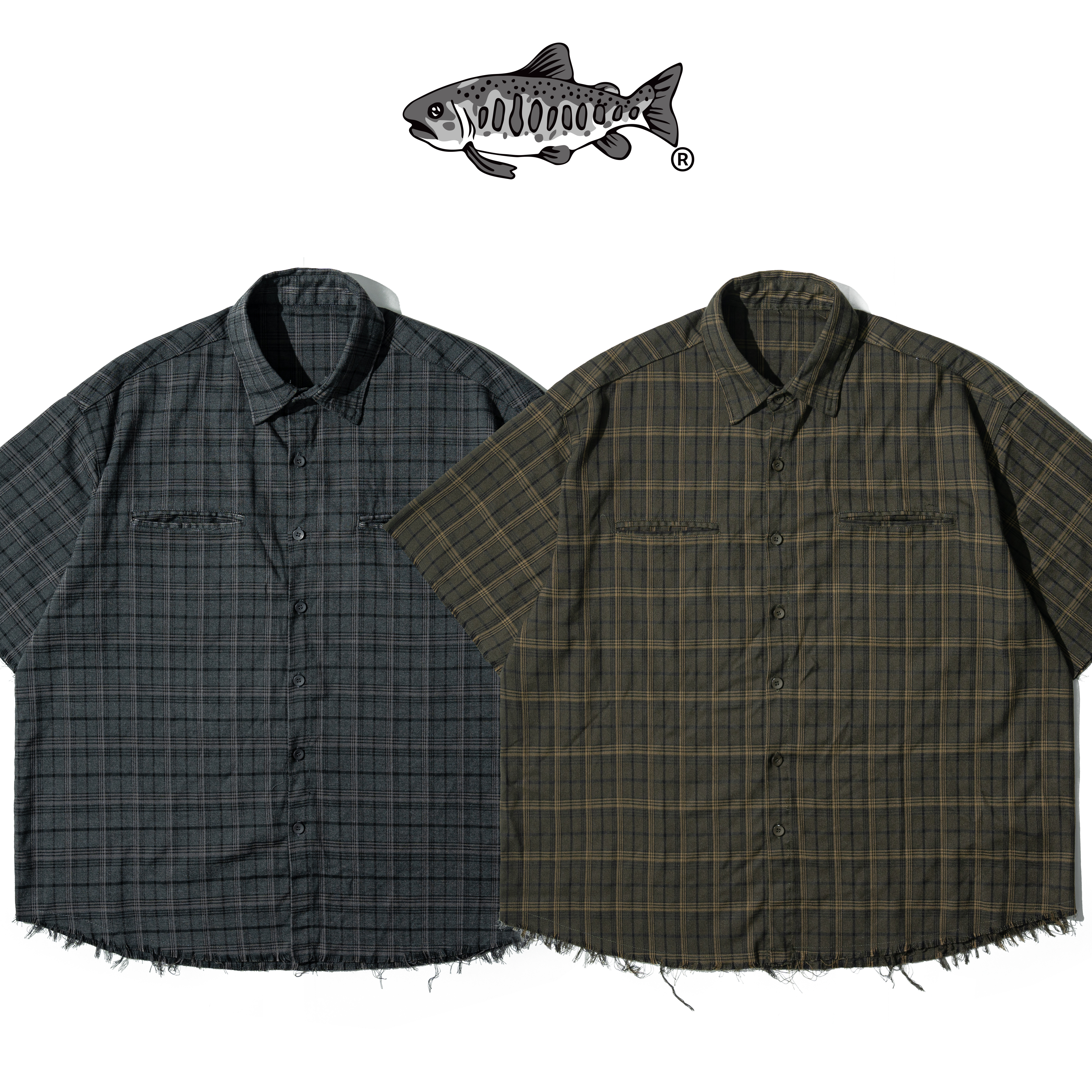 AGILITY Boxy Fit Distressed Shirts 破壞不修邊 格紋短袖襯衫 [DS88]