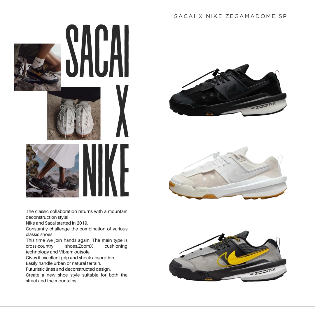 Sacai x Nike Zegamadome SP 聯名 綁帶 雙勾 黑 白 黑灰 HQ8618001/HQ8618100/HQ8618002
