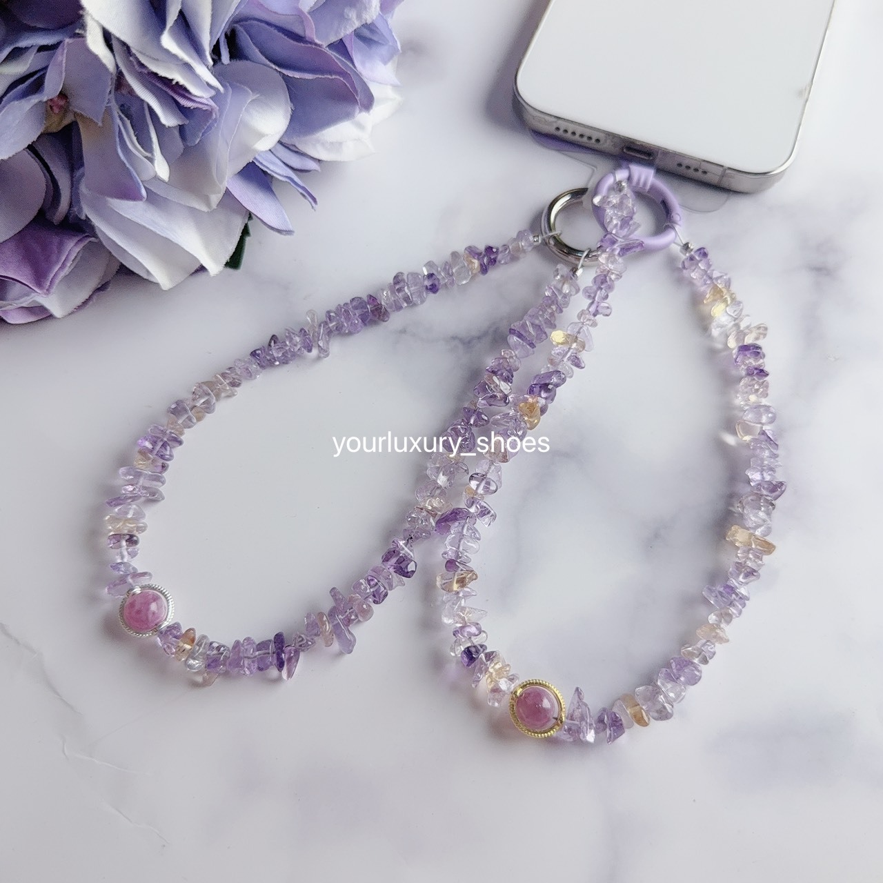 【Luxury】客製化 雙能量守護｜ 限量手工製 紫 × 黃水晶手機鏈 掛飾 財富靈性守護鍊 招財 包包吊飾 水晶串珠 紫水晶手鍊 開運鍊 禮物