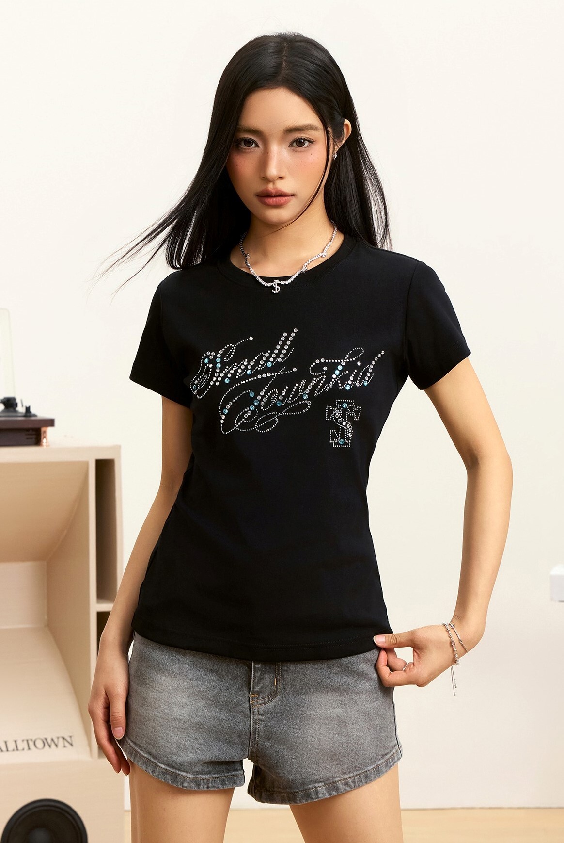 STK SmallTownKid 民族風 寶石字體 收腰顯瘦 T恤