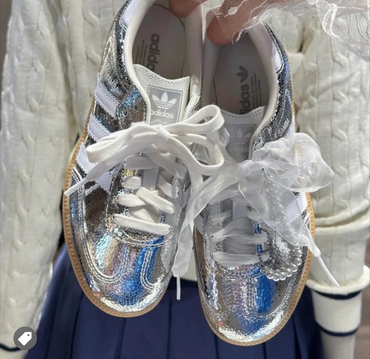 【Luxury】ADIDAS ORIGINALS SAMBA OG 爆裂銀 JR003 鏡面 Y2K 焦糖底 德訓鞋 休閒鞋 可自己改蝴蝶結