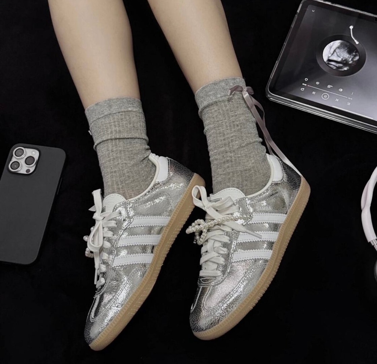【Luxury】ADIDAS ORIGINALS SAMBA OG 爆裂銀 JR003 鏡面 Y2K 焦糖底 德訓鞋 休閒鞋 可自己改蝴蝶結