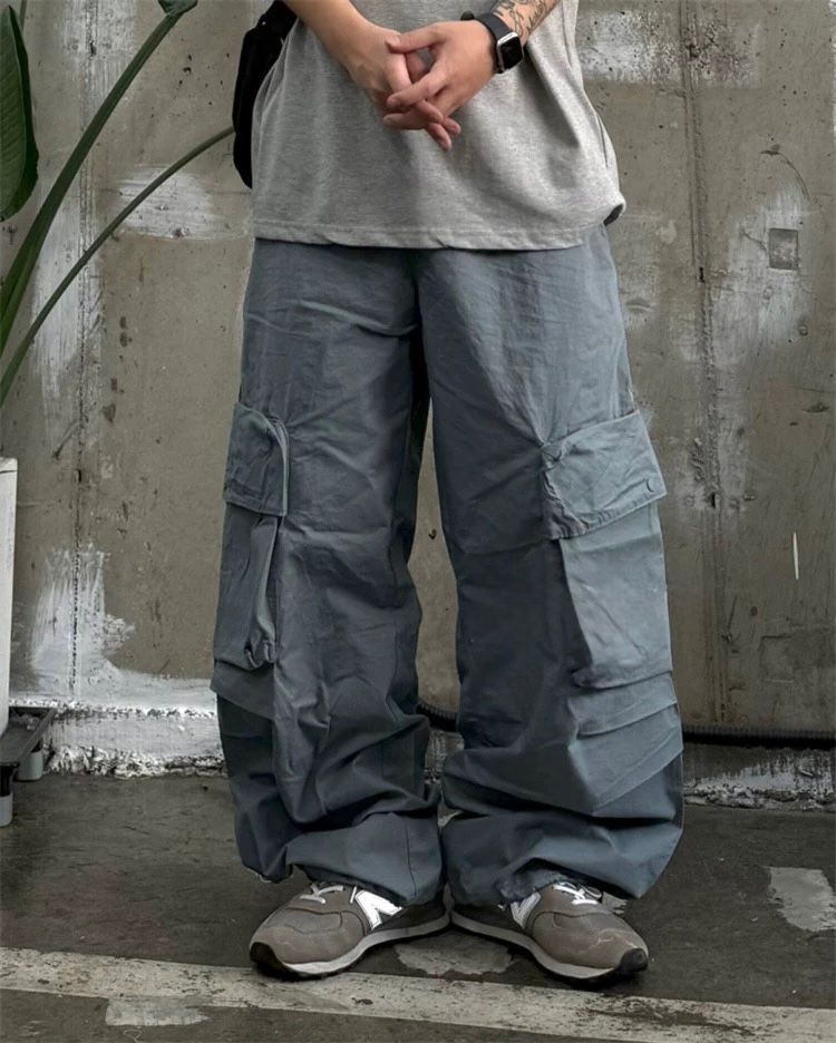 淨色可束腳工裝鬆身褲 P3074