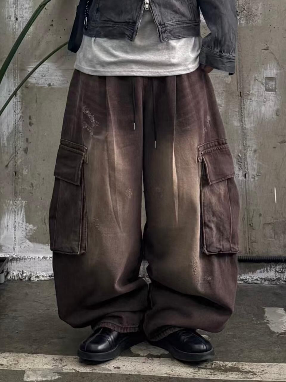 洗水工裝鬆身牛仔褲 P3076