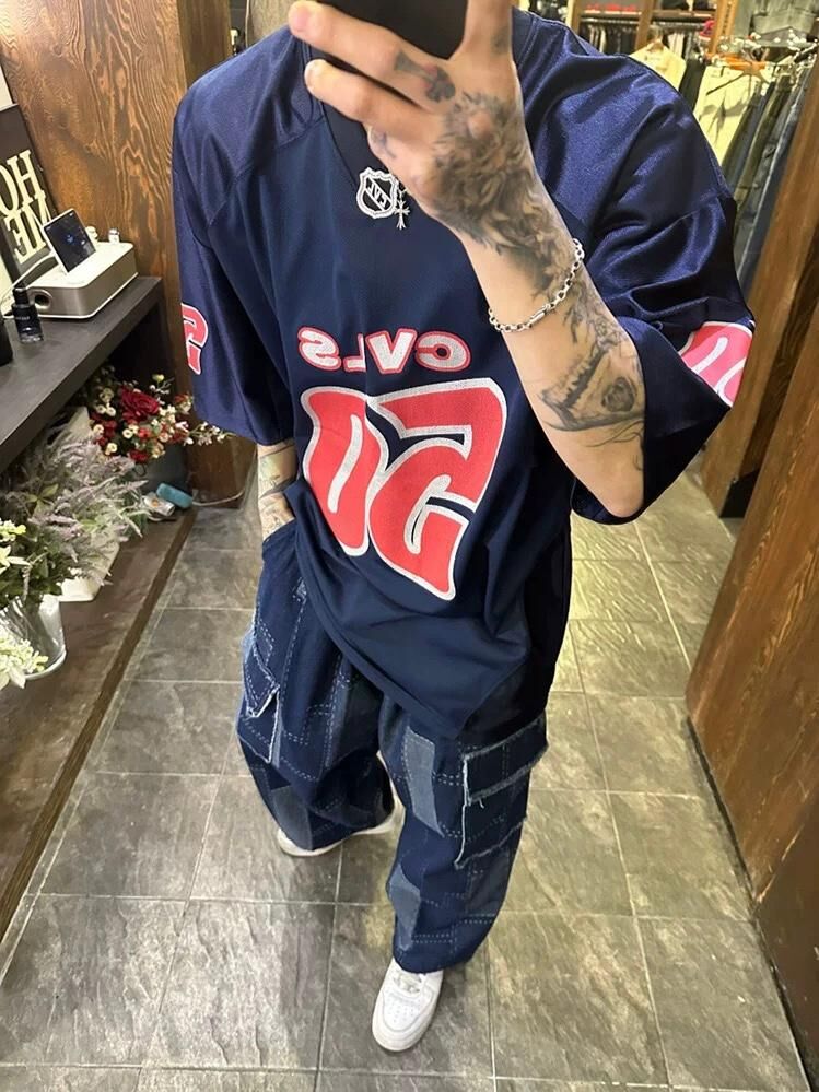 OverSizeV領英文字數字短袖Tee COVILL-093T