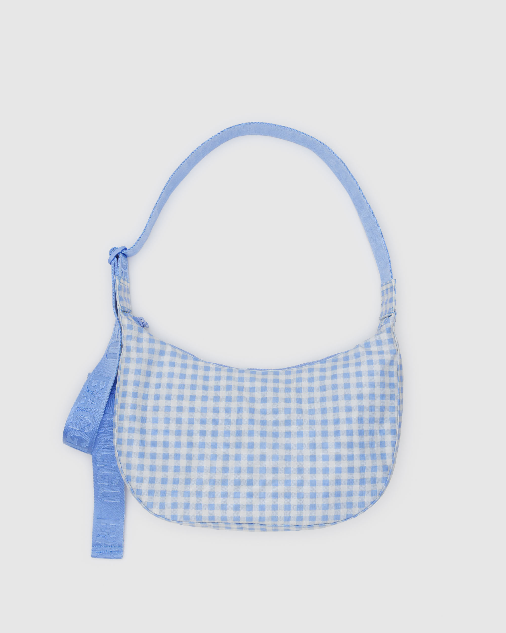 Medium Nylon Crescent Bag - Light Blue Gingham | BAGGU