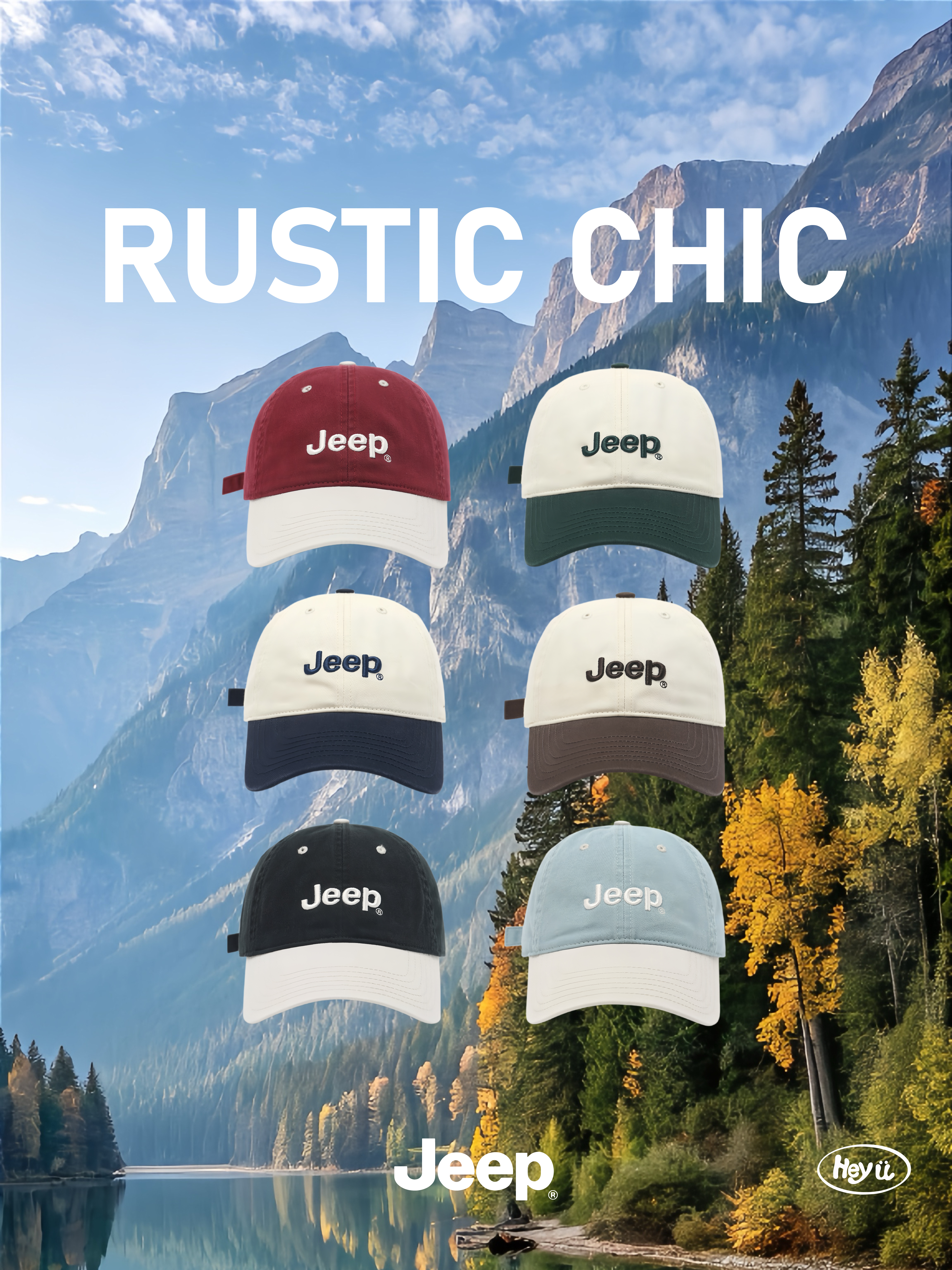 JEEP RUSTIC CHIC美式鄉村風帽帽(酒紅/米墨綠/米藏青/米咖/黑米/淺藍米)