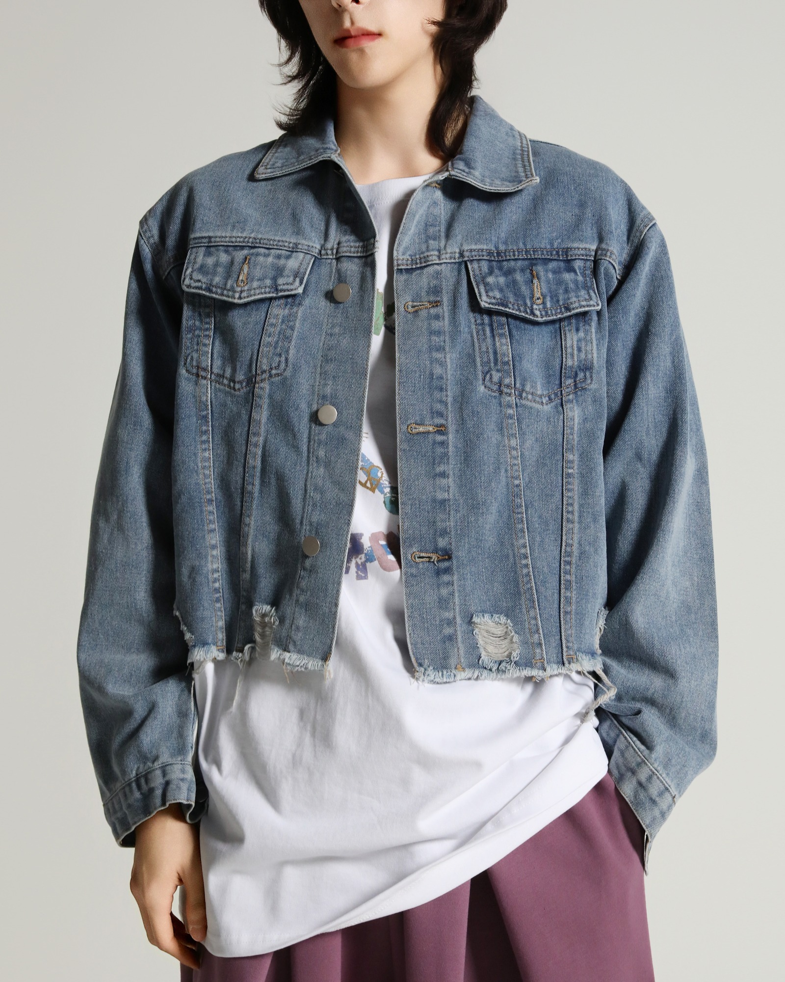 破損短版牛仔夾克