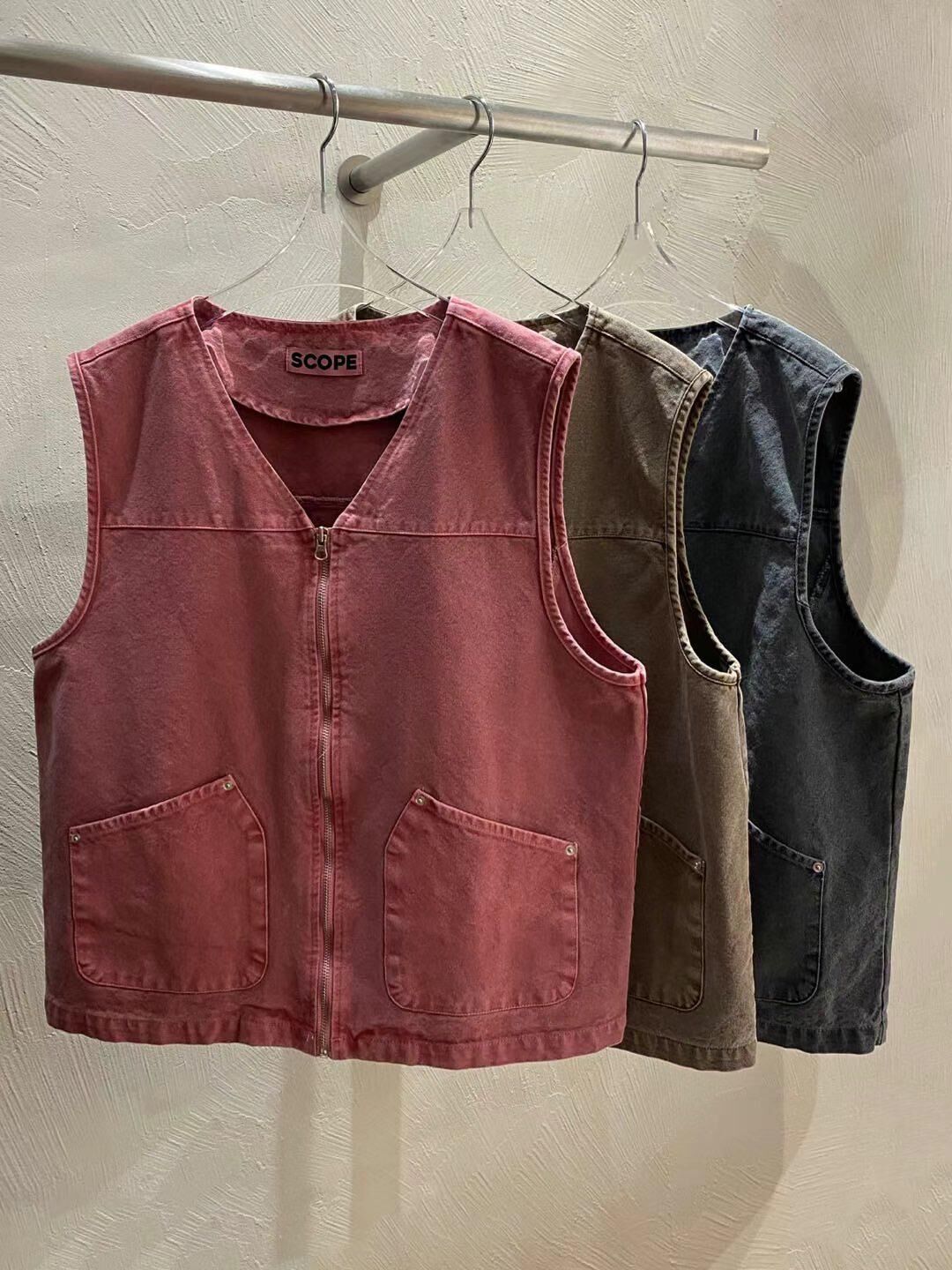 洗水淨色拉鍊背心褸 SCOPE-094V