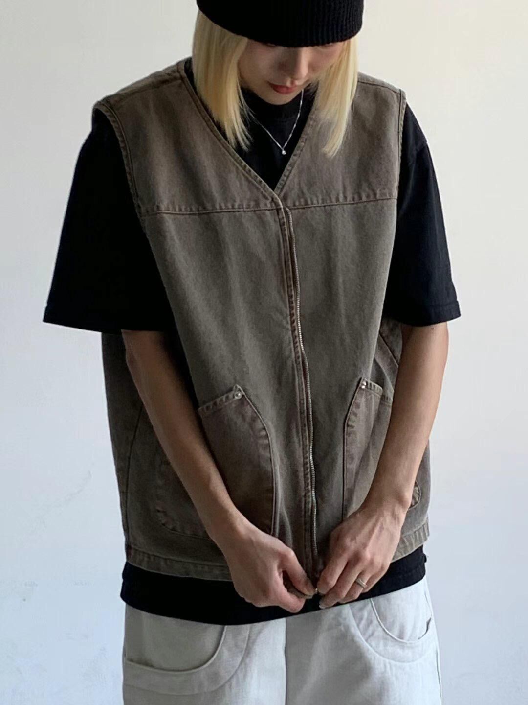 洗水淨色拉鍊背心褸 SCOPE-094V