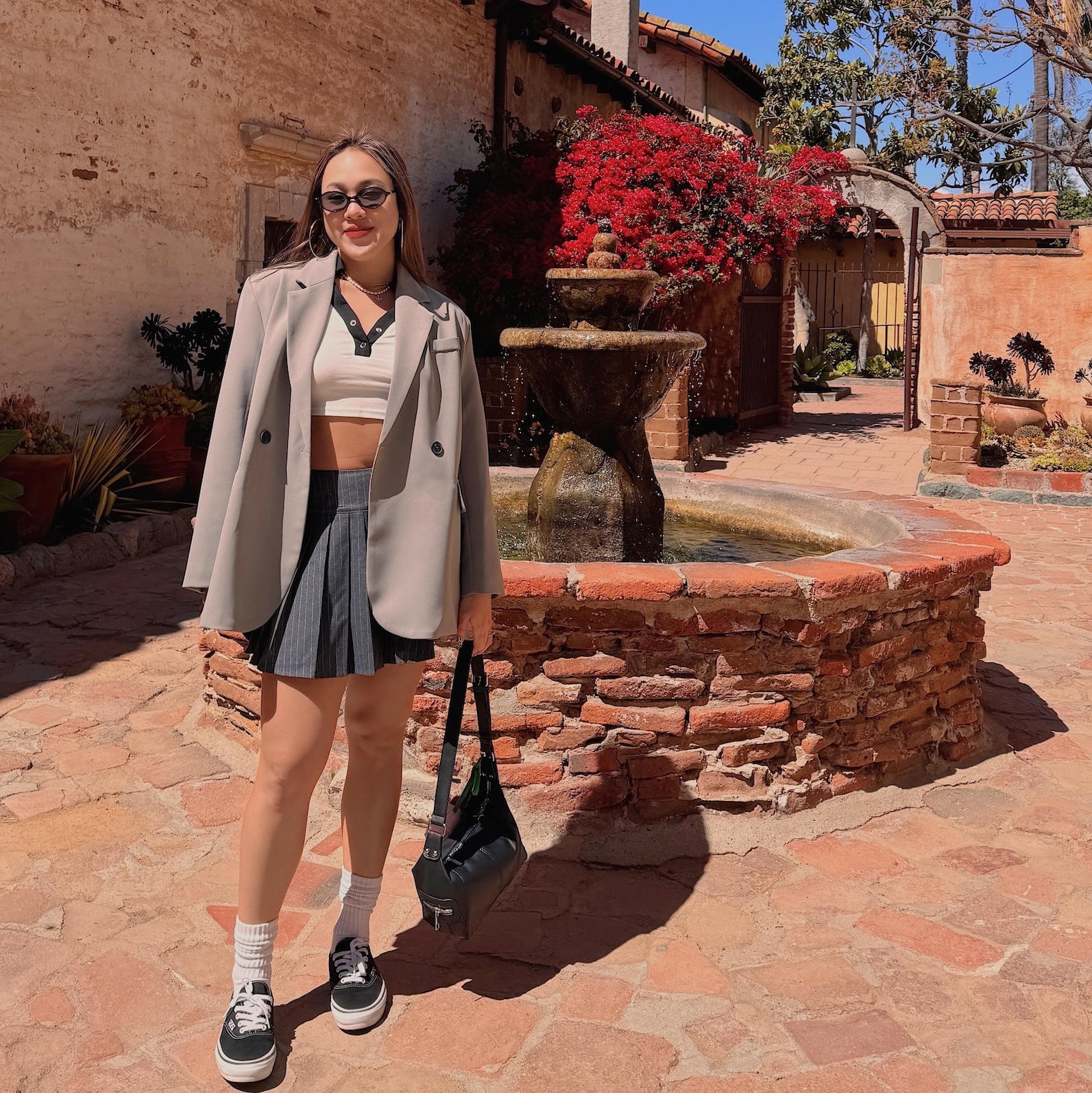 美式復古條紋西裝百褶裙