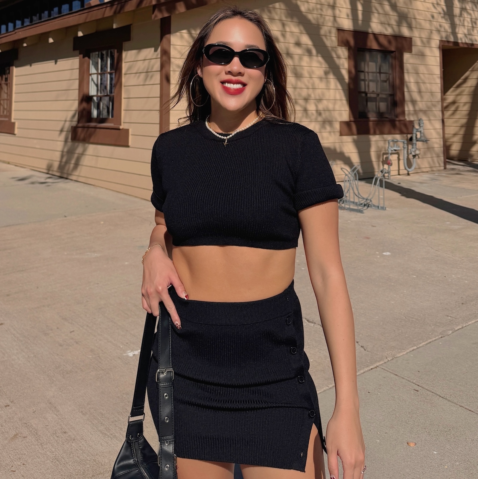 美式辣黑針織套裝