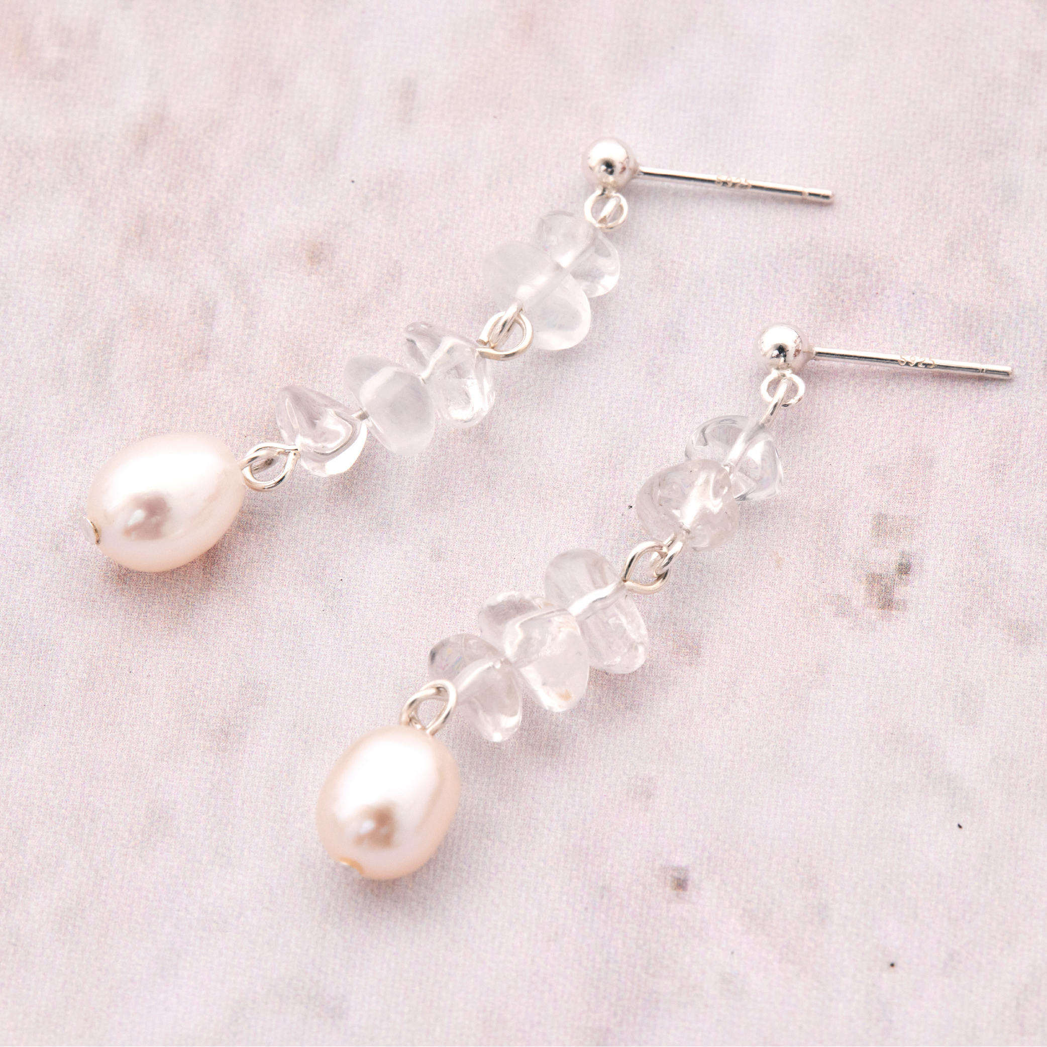 E2149  | 純銀白水晶淡水珍珠耳環