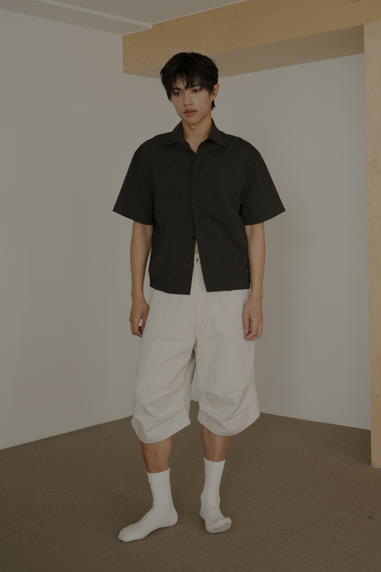 Curved Stripe Shirt Jacket #襯衫