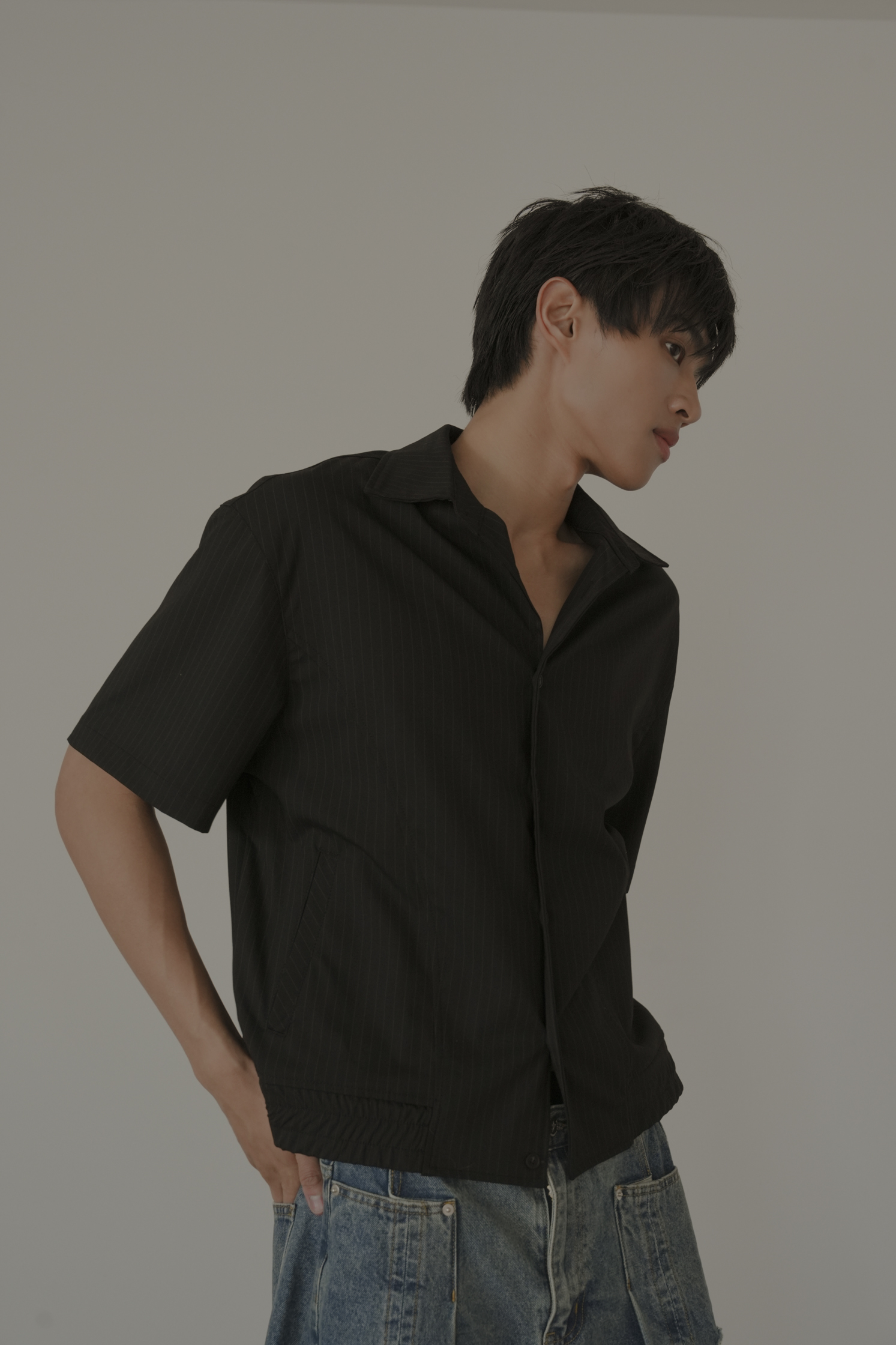 Curved Stripe Shirt Jacket #襯衫