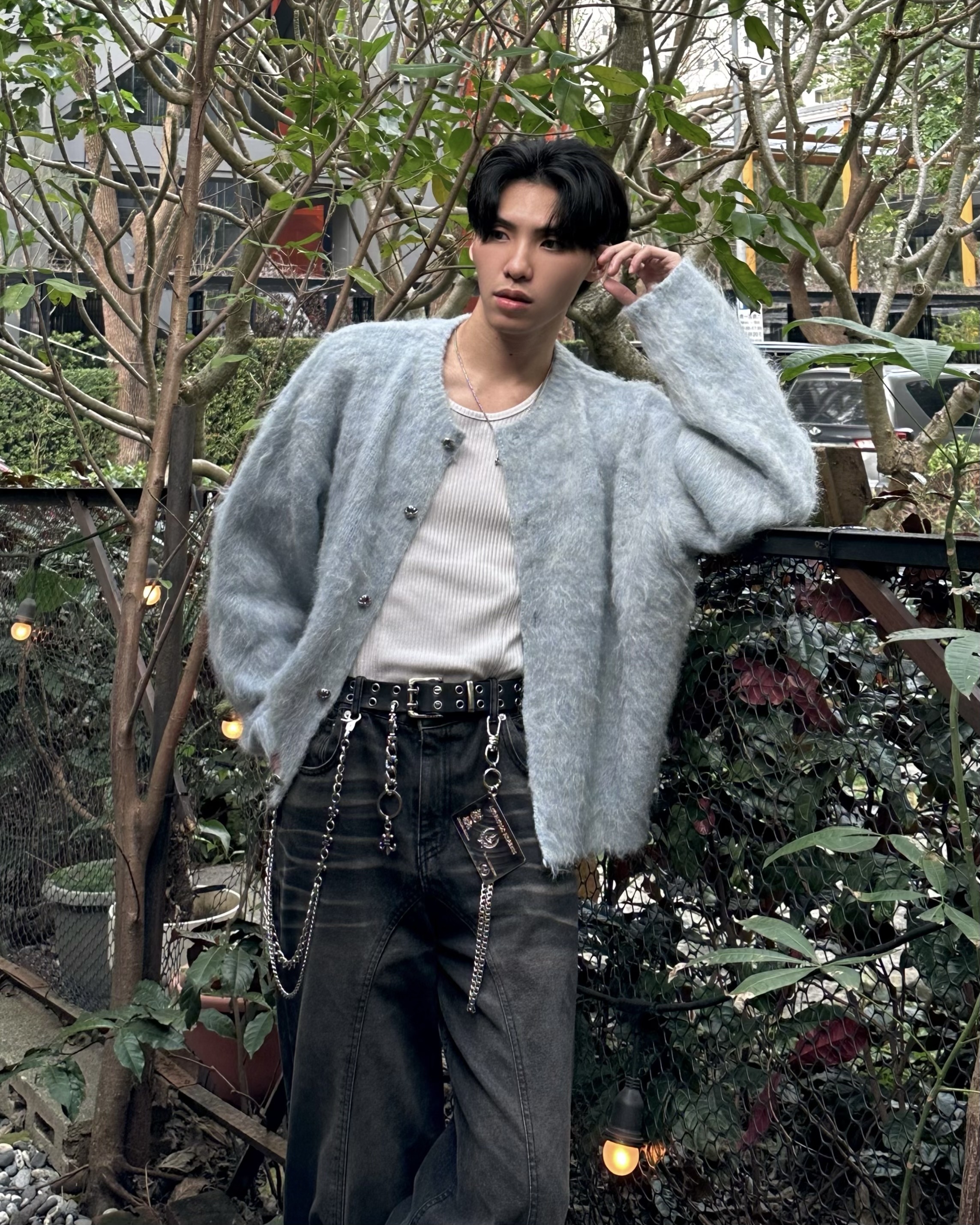 𝐇·𝐓·𝐒 韓國 圓領 十字架鈕釦 素面 針織 馬海毛 罩衫 毛衣 外套