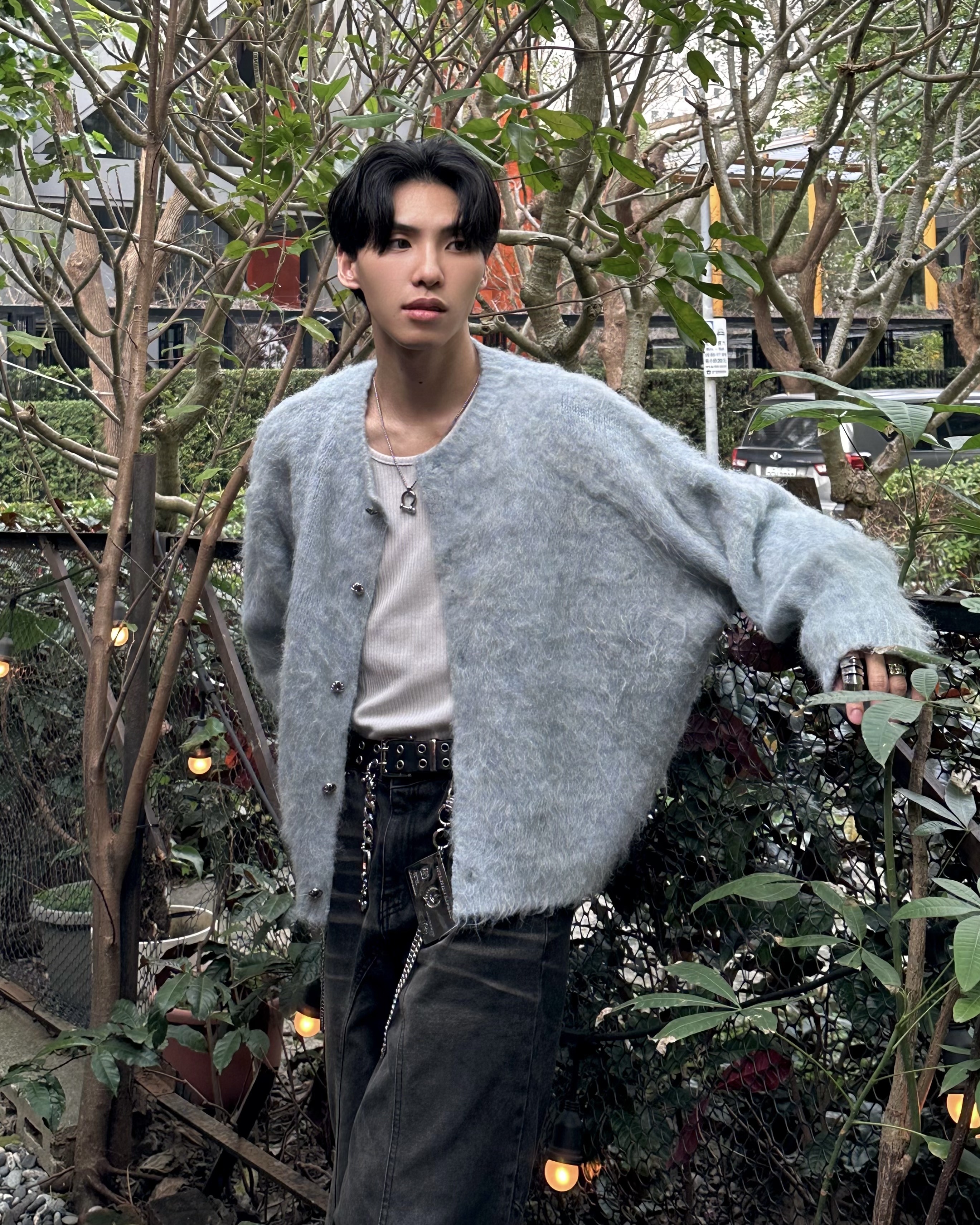 𝐇·𝐓·𝐒 韓國 圓領 十字架鈕釦 素面 針織 馬海毛 罩衫 毛衣 外套