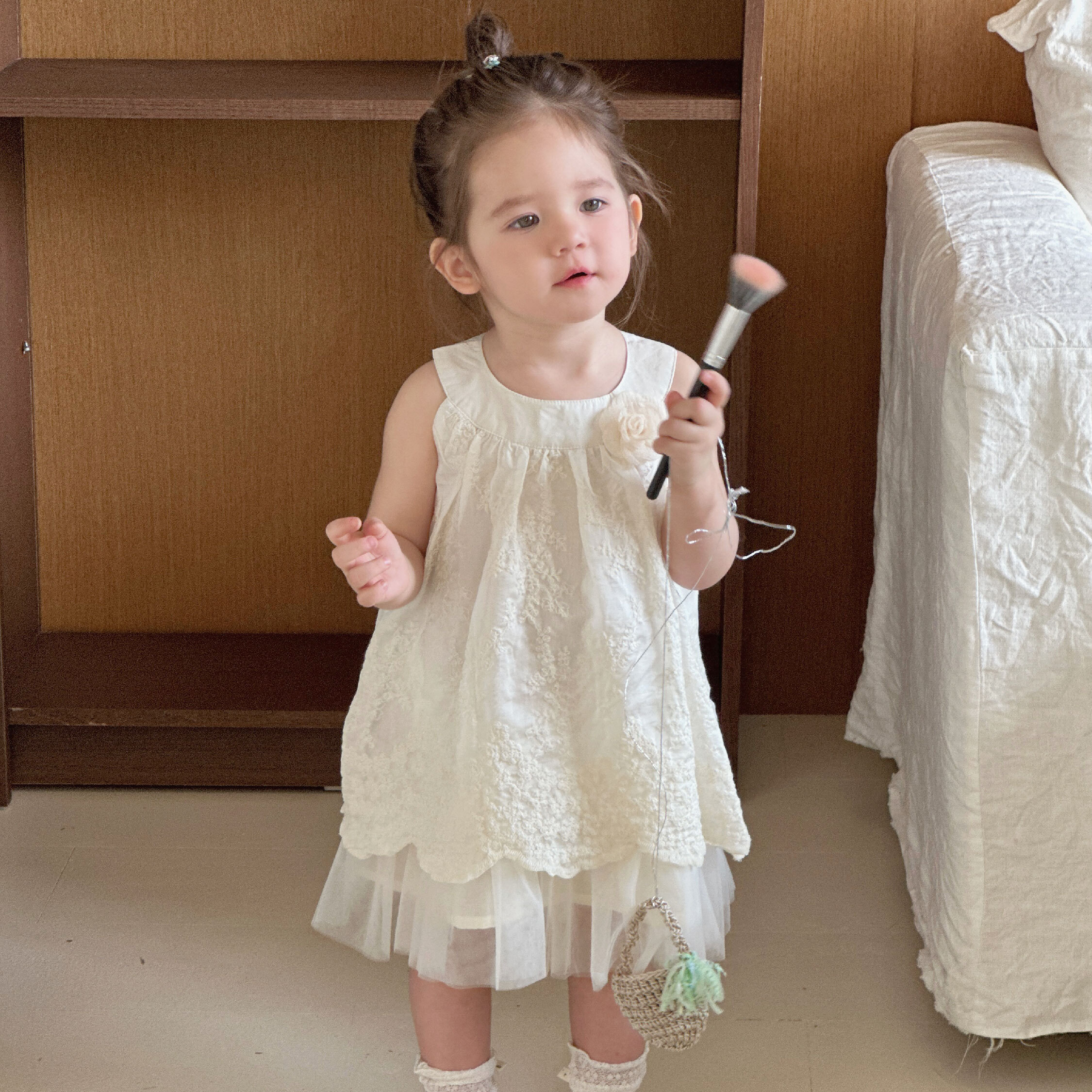 【H50273】氣質花藤刺繡立體玫瑰花洋裝