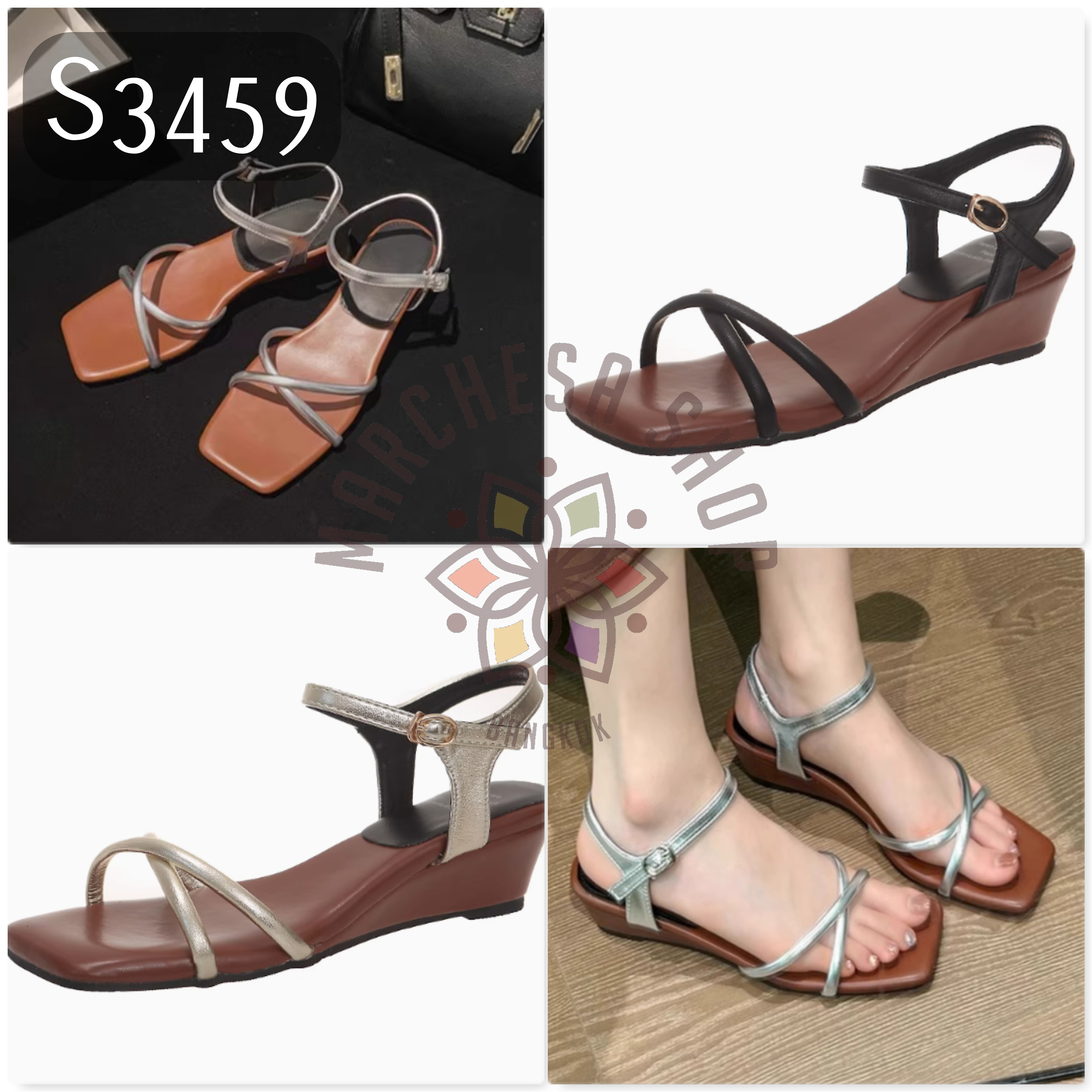 S3459 - 牛皮簡約交叉搭帶船踭涼鞋