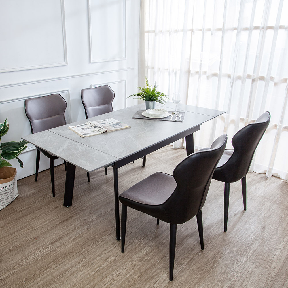 艾斯特6尺工業風伸縮岩板餐桌椅組合(一桌四椅)