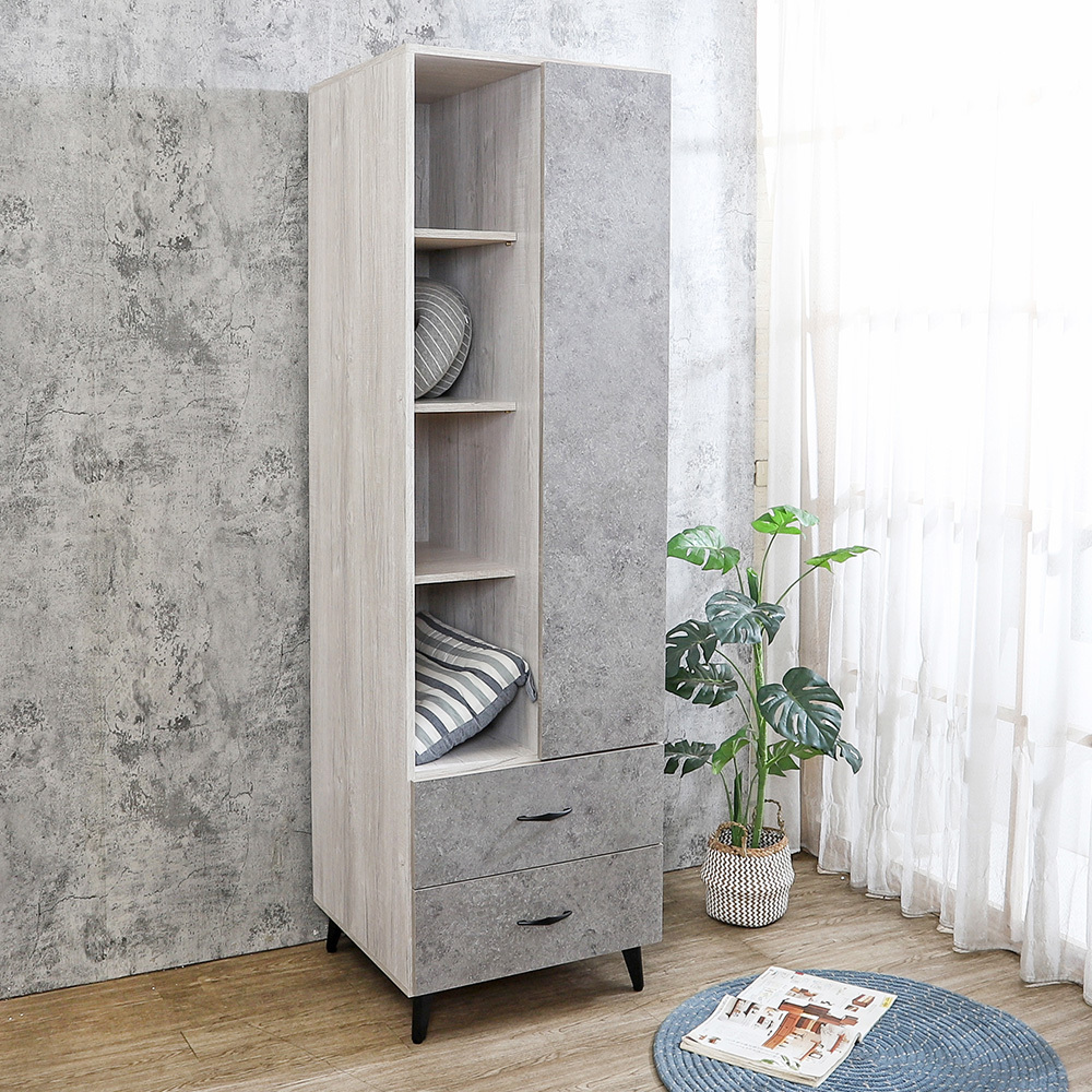 哈爾2尺單門二抽左開放置物格收納衣櫃(單吊桿-內附穿衣鏡)