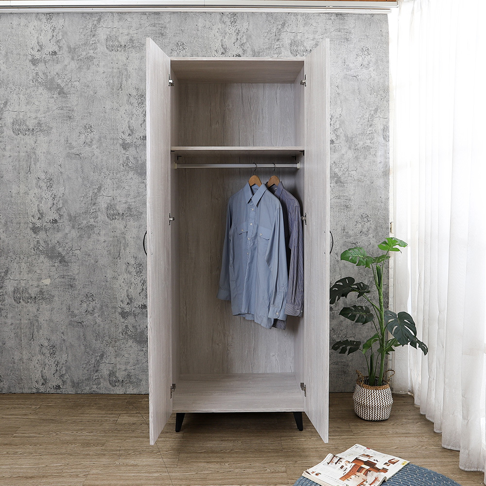 哈爾2.5尺工業風二門收納衣櫃(單吊桿+收納層格)