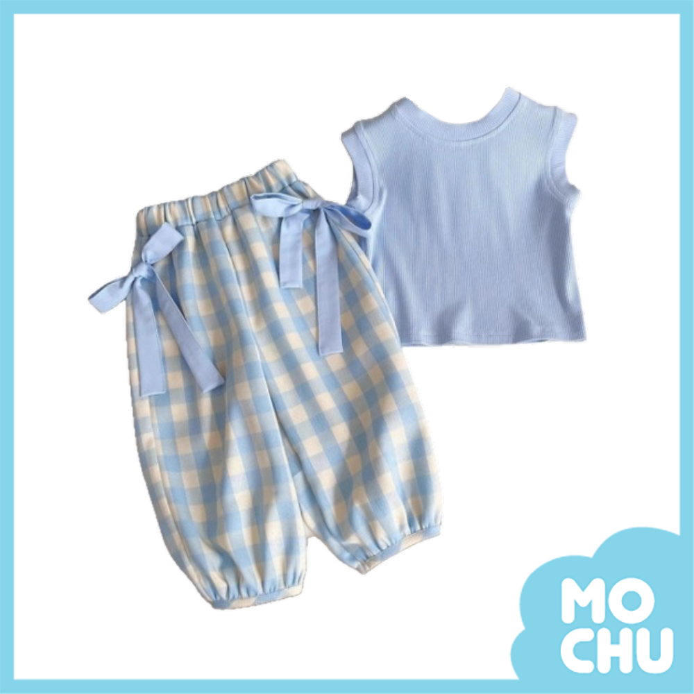 小清新藍白格兩件組套裝