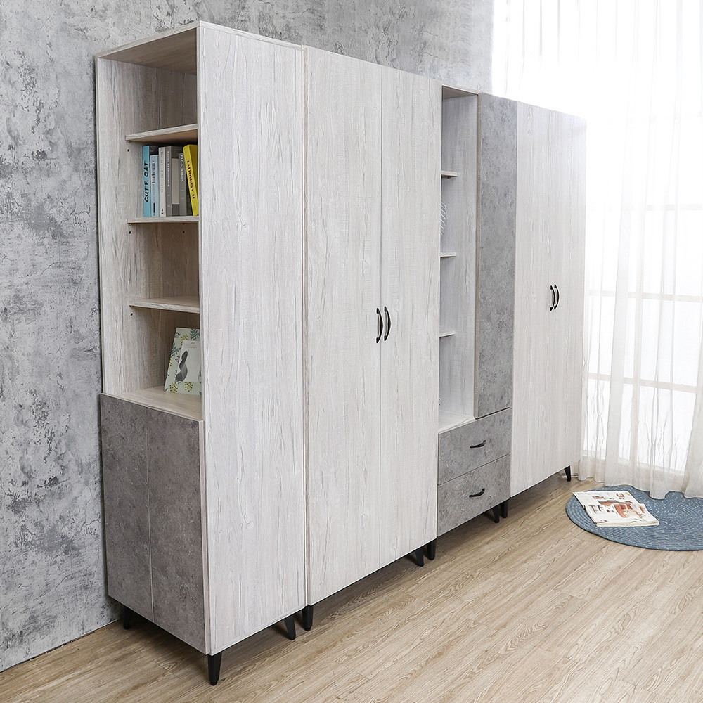 哈爾8.5尺工業風多功能收納衣櫃組合(四吊桿+二抽+多層收納格-內附穿衣鏡)